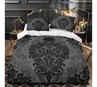 3D Design Printed 3PCs Bedding Set Room Decor Zipper Extra Gothic Skull Comforter Cover Breathable Wrinkle-Resistant for Youth,Boys,Children Dark Floral Baroque Quilt Cover Single（135x200cm）