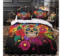 3D Design Printed 3PCs Bedding Set Room Decor Zipper Extra Soft Sugar Skull Comforter Cover Breathable Wrinkle-Resistant for Youth,Boys,Children colorful Floral Quilt Cover Single（135x200cm）