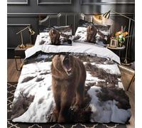 3D Design Printed 3PCs Bedding Set Room Decor Zipper Extra Wild Bear Roaring Comforter Cover Breathable Wrinkle-Resistant for Youth,Boys,Children Nature Wildlife Quilt Cover Single（140x200cm）
