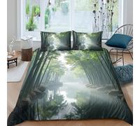 3D Design Ultrasoft Microfibre Bamboo Forest Bedding Quilt Cover All Season Bedding Set with Pillow Cases Natural Serene Bed Quilt Cover All Season Machine Washable for Couples King（220x240cm）