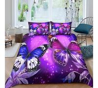 3D Design Ultrasoft Microfibre Butterfly art Bed Quilt Cover All Season Bedding Sets with Pillow Cases Purple fantasy style Duvet Cover All Season Machine Washable for Home Decor Single（135x200cm）