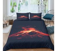 3D Design Ultrasoft Microfibre volcano eruption Bedding Quilt Cover All Season Bedding Set with Pillow Cases digital art style Bed Quilt Cover All Season for Couples Single（140x200cm）