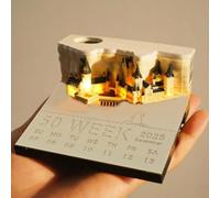 3D Desk Calendar 2025, 3D Memo Pad Magic Castle With LED Lights,Time Piece Calendar,Notepad with Pen Holder, Tear-Away Notepad, DIY Paper Carving Art Craft for School/Home/Office