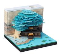 3D Desk Note Pad, 2026 Creative Memo Pad with LED Lights Pen Holder, DIY Art Tear-Away 3D Note Pad for Home Office Christmas Desktop blue