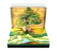 3D Desk Note Pad, 2026 Creative Memo Pad with LED Lights Pen Holder, DIY Art Tear-Away 3D Note Pad for Home Office Christmas Desktop green