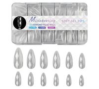 3D Diamond Almond Nail Tips 120Pcs Diamond & Gem-Embossed Nails Tip Set 12-Size Full-Cover Clear Acrylic Gel Kit for Nail Art and DIY French Nail Designs(Clear, Medium)