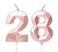 3D Diamond Birthday Candles, Number Candle,3D Diamond Shape Cake Candles Cake Topper Decorations for Birthday Party Wedding Anniversary Celebration Supplies (Rose Gold-28th)