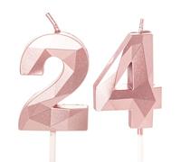 3D Diamond Birthday Candles, Number Candle,3D Diamond Shape Cake Candles Cake Topper Decorations for Birthday Party Wedding Anniversary Celebration Supplies (Rose Gold-24th)