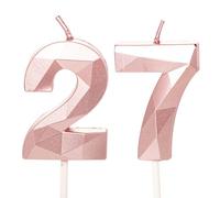3D Diamond Birthday Candles, Number Candle,3D Diamond Shape Cake Candles Cake Topper Decorations for Birthday Party Wedding Anniversary Celebration Supplies (Rose Gold-27th)