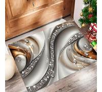 3D Diamond Rotating Lines Indoor DoorMat, Silver Washable Non Slip Low Profile Dirt Trapper Rug for Entrance Kitchen Bedroom Door Mats, 80 x 120 cm