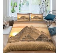 3D Digital Print Soft Microfibre Ancient Pyramids Duvet Cover Easy Care Bedding Set with Pillow Cases Egyptian Historical Quilt Cover Sets All Season Machine Washable for Couples King（220x240cm）