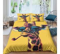 3D Digital Print Soft Microfibre Cool Giraffe Comforter Cover Easy Care Bedding Set with Pillowcases Stylish Cartoon Quilt Cover Sets All Season Machine Washable for Boys Girls Kids Single（135x200cm）