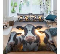 3D Digital Print Soft Microfibre Cow portrait Duvet Cover Easy Care Bedding Set with Pillow Cases Farm animal photography Quilt Cover Sets All Season Machine Washable for Couples King（220x240cm）