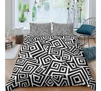 3D Digital Print Soft Microfibre Geometric patterns Duvet Cover Easy Care Bedding Set with Pillow Cases Abstract black white Quilt Cover Sets All Season Machine Washable for Couples King（220x240cm）