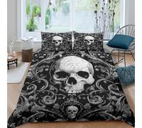 3D Digital Print Soft Microfibre Gothic skull Duvet Cover Easy Care Bedding Set with Pillow Cases Ornate baroque design Quilt Cover Sets All Season Machine Washable for Couples Double（200x200cm）