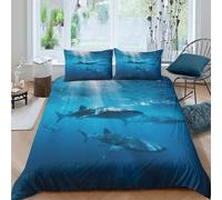 3D Digital Print Soft Microfibre Whale Shark Quilt Cover Breathable Bedding Set with Pillowcases Underwater Marine Duvet Cover Sets All Season Easy Care Machine Washable for Couples Single（135x200cm）