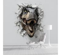 3D Dinosaur Breaking Through Walls Silk Wall Mural Decoration Poster Picture Photo Wallpaper 150x105cm, Tyrannosaurus Rex Wall-Breaking Style Wall Mural Decoration, Gray Paper for Home Kids Bedroom