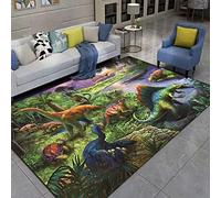 3D Dinosaur Carpet Forest River Large Living Room Rug Children's Play Area Floor Mat Flannel Soft Boys' Bedroom Rug Brown Green Dinosaur Nursery Rug Runner Mat Kitchen Rug (Colour 1,120x180 cm)