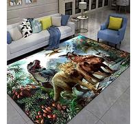 3D Dinosaur Carpet Forest River Large Living Room Rug Children's Play Area Floor Mat Flannel Soft Boys' Bedroom Rug Brown Green Dinosaur Nursery Rug Runner Mat Kitchen Rug (Colour 2,120x160 cm)