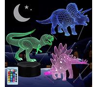 3D Dinosaur Night Light, VSATEN 3D Illusion Lamp Three Pattern and 7 Color Change Decor Lamp with Remote Control for Living Bed Room Bar Best Gift Toys (3 Packs)