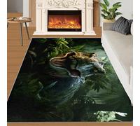 3D Dinosaur Rugs for Bedroom - 120 x 170, Tropical Wildlife Area Rug, Stain Resistant Washable Non Slip, Ancient Dino Style, Animal Theme, Soft Low Pile Rectangle Carpet
