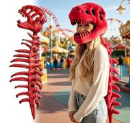3D Dinosaur Skeleton Costume, Realistic Plush Dino Outfit for Kids Adult, Fun Wearable Spinosaurus Skull Headpiece And Spine Costume forHalloween Cosplay Gifts Themed Parties(A-red,80cm)