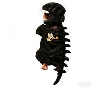 3D Dinosaur Skeleton Costume Set-Wearable Plush Outfit with Realistic Skull&Cape,Halloween Cosplay & Party Prop (black)