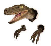 3D Dinosaur Wall Decor, Resin Velociraptor Head and Claws Sculpture, Breakthrough Wall Mount Art for Bedroom, Indoor and Outdoor