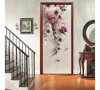 3D DIY Self-Adhesive Interior Door Stickers Flower-Peel and Stick 2PC Door Wall Decal Murals PVC Waterproof Removable Door Wallpaper for Home Decoration 30.3x78.7 inch