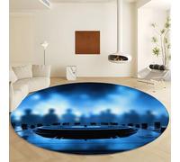 3D Dj Character Silhouette Round Area Rug Diameter 100 cm, Machine Washable Soft Non-Slip Blue Carpet - Short Pile Stain Resistant Print Rug for Living Room Bedroom Dining Room Home Decor