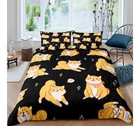 3D Dog Print Duvet Cover Set Cute Shiba Inu Pattern Comforter Cover for Kids Boys Girls Teens Cartoon Animal Theme Black Yellow Bedding Set Decor 3Pcs Bedspread Cover With 2 Pillowcase Double