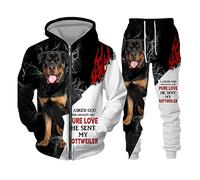 3D Dog Rottweiler Printed Zipper Sweatshirt and Tracksuit Hoodie with Pants 2 Pieces Women Mens Workout Outfits
