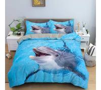 3D Dolphin Bedding Set Dolphins Jumping On the Water Surface Landscape Duvet Cover Tropical Sea Hawaii Colorful Sunset Comforter Set Sea Animal Bedroom Decor 3Pcs (Color 5,Double:200x200cm(3Piece))