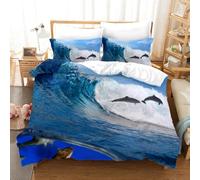 3D Dolphin Bedding Set Dolphins Jumping On the Water Surface Landscape Duvet Cover Tropical Sea Hawaii Colorful Sunset Comforter Set Sea Animal Bedroom Decor 3Pcs (Color 7,Single:135x200cm (3Piece))