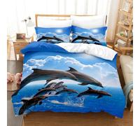 3D Dolphin Bedding Set Dolphins Jumping On the Water Surface Landscape Duvet Cover Tropical Sea Hawaii Colorful Sunset Comforter Set Sea Animal Bedroom Decor 3Pcs (Color 14,Single:135x200cm (3Piece))