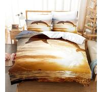 3D Dolphin Bedding Set Dolphins Jumping On the Water Surface Landscape Duvet Cover Tropical Sea Hawaii Colorful Sunset Comforter Set Sea Animal Bedroom Decor 3Pcs (Color 12,King:220x240cm(3Piece))
