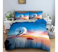 3D Dolphin Bedding Set Dolphins Jumping On the Water Surface Landscape Duvet Cover Tropical Sea Hawaii Colorful Sunset Comforter Set Sea Animal Bedroom Decor 3Pcs (Color 2,Single:135x200cm (3Piece))