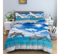 3D Dolphin Bedding Set Dolphins Jumping On the Water Surface Landscape Duvet Cover Tropical Sea Hawaii Colorful Sunset Comforter Set Sea Animal Bedroom Decor 3Pcs (Color 3,Single:135x200cm (3Piece))