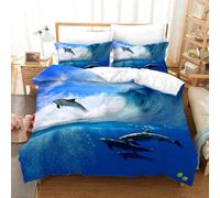 3D Dolphin Bedding Set Dolphins Jumping On the Water Surface Landscape Duvet Cover Tropical Sea Hawaii Colorful Sunset Comforter Set Sea Animal Bedroom Decor 3Pcs (Color 6,Single:135x200cm (3Piece))