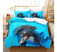 3D Dolphin Bedding Set Dolphins Jumping On the Water Surface Landscape Duvet Cover Tropical Sea Hawaii Colorful Sunset Comforter Set Sea Animal Bedroom Decor 3Pcs (Color 8,Double:200x200cm(3Piece))