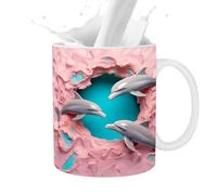 3D Dolphin Ceramic Cup: Cute Dolphin Mug Flat Painted Ceramic | Coffee and Tea Mug, 11 oz Design, Dolphin Decor, Great for Coffee, Milk and Tea at Home or on the Bü