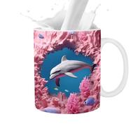 3D Dolphin Ceramic Mug, Cute Mugs 3D Flat Painted Ceramic Mug, Novelty Ceramic Coffee Mug, 11 Ounce, Holiday Birthday Gift for Coffee, Milk and Tea Lovers