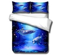 3D Dolphin Ocean Fish Pillowcase and Duvet Cover,Colorful Sunrise Sunset Evening Landscape Jumping Dolphin Design Bedding Set Quilt Cover for Girls Boys (Blue Starlight, Double 200x200cm)