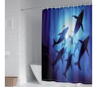 3D Dolphin Shower Curtain Mould Proof Resistant Extra Long Shower Curtains 200 x 200 cm Drop Wet Room Waterproof Washable Fabric Blue Ocean Bathroom Curtains with 12 Hooks f-2288