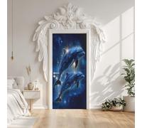 3D Dolphins Fishes Jumping Sea Door Sticker Self-Adhesive 90X200 cm, Sea Animal World Ocean Door Stickers Poster Removable Vinyl Wallpaper Poster for Interior Bedroom Decor