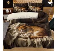 3D Domestic Cat Super King Duvet Cover Sets Cute Cats Double Bedding Set Warm Comfort Microfiber Quilt Cover Size 240x260 cm with 2 Pillowcases 50×75 cm E-5739