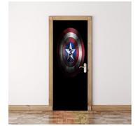 3D Door Art Black Bottom Captain America Shield 95X215Cm Removable Door Decals, PVC Self-Adhesive Waterproof Door Murals Stickers for Interior, Bedroom Living Room Bathroom Kitchen House Decoration