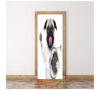 3D Door Art Cute Pug Begging for Food 95X215Cm Removable Door Decals, PVC Self-Adhesive Waterproof Door Murals Stickers for Interior, Bedroom Living Room Bathroom Kitchen House Decoration