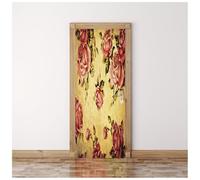 3D Door Art Golden Rose Flower 90X200Cm Removable Door Decals, PVC Self-Adhesive Waterproof Door Murals Stickers for Interior, Bedroom Living Room Bathroom Kitchen House Decoration