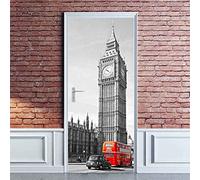 3D Door Art Sticker Bell Tower Red Bus Scenery Removable Door Decals Door Wrap Waterproof Wall Mural Photo Self-Adhesive Wall Stickers for Home Bedroom/Bathroom Decoration 80 X 200 Cm Door Photos